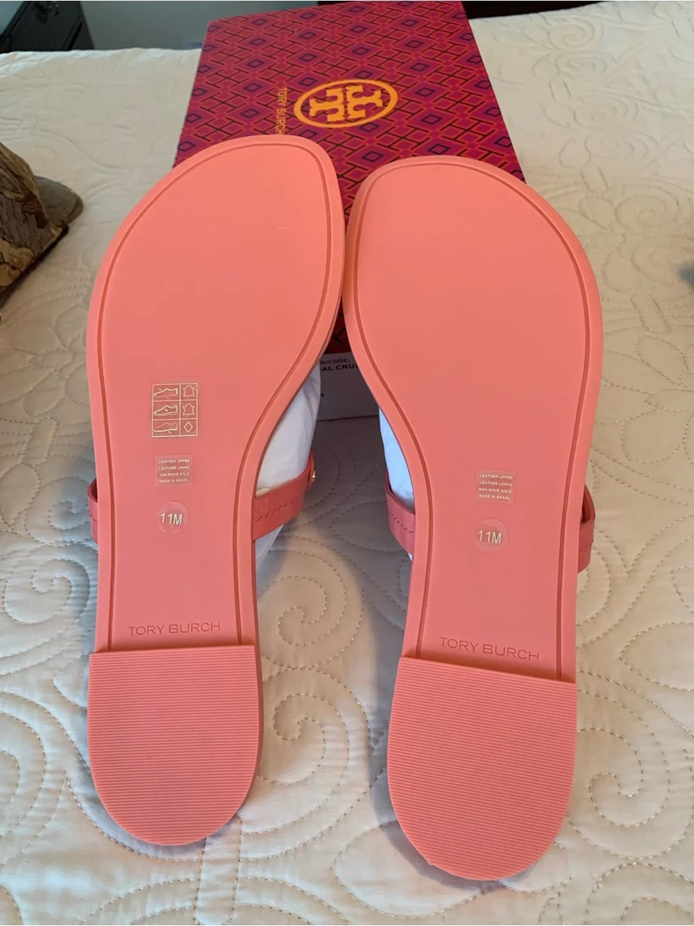 NWOT -BRAND NEW TORY BURCH “MILLER” PATENT LEATHER CORAL CRUSH  SANDALS SIZE 11